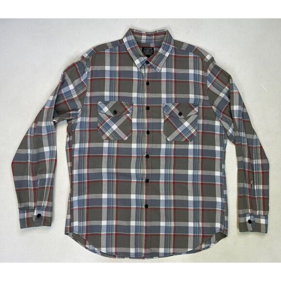 J Crew Plaid Button Up Shirt Men Large Gray Multicolor Pockets Long Sleeve - Picture 1 of 5